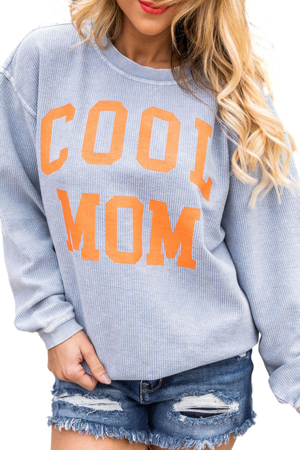 Grau cooler Mutter Grafikdruck Cording Sweatshirt