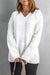 White V-neck Dropped Shoulder Knitted Sweater