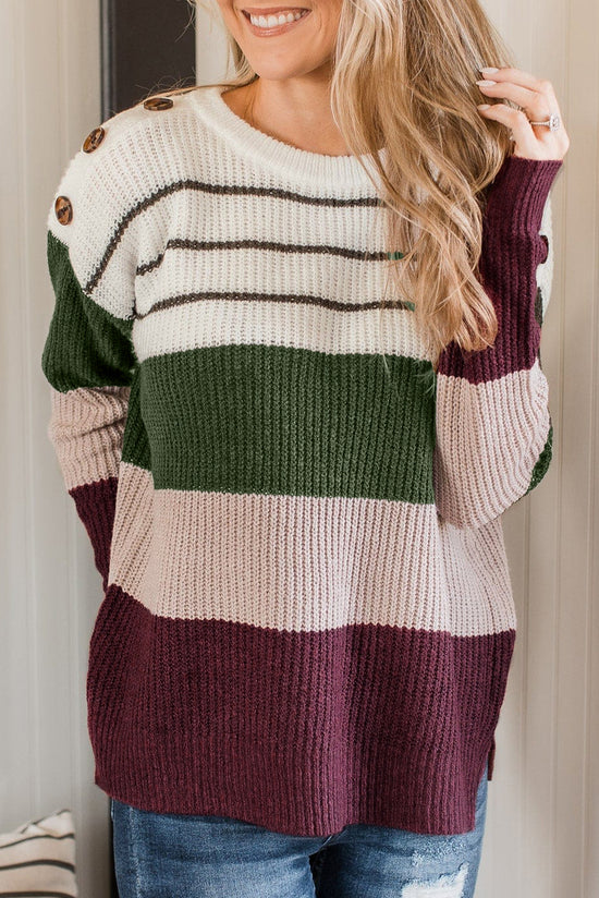 Striking and buttoned Sweater Pull Green Color Block