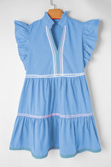 Robe à plusieurs niveaux avec col en V et manches flottantes color block Ric Rac Beau Blue