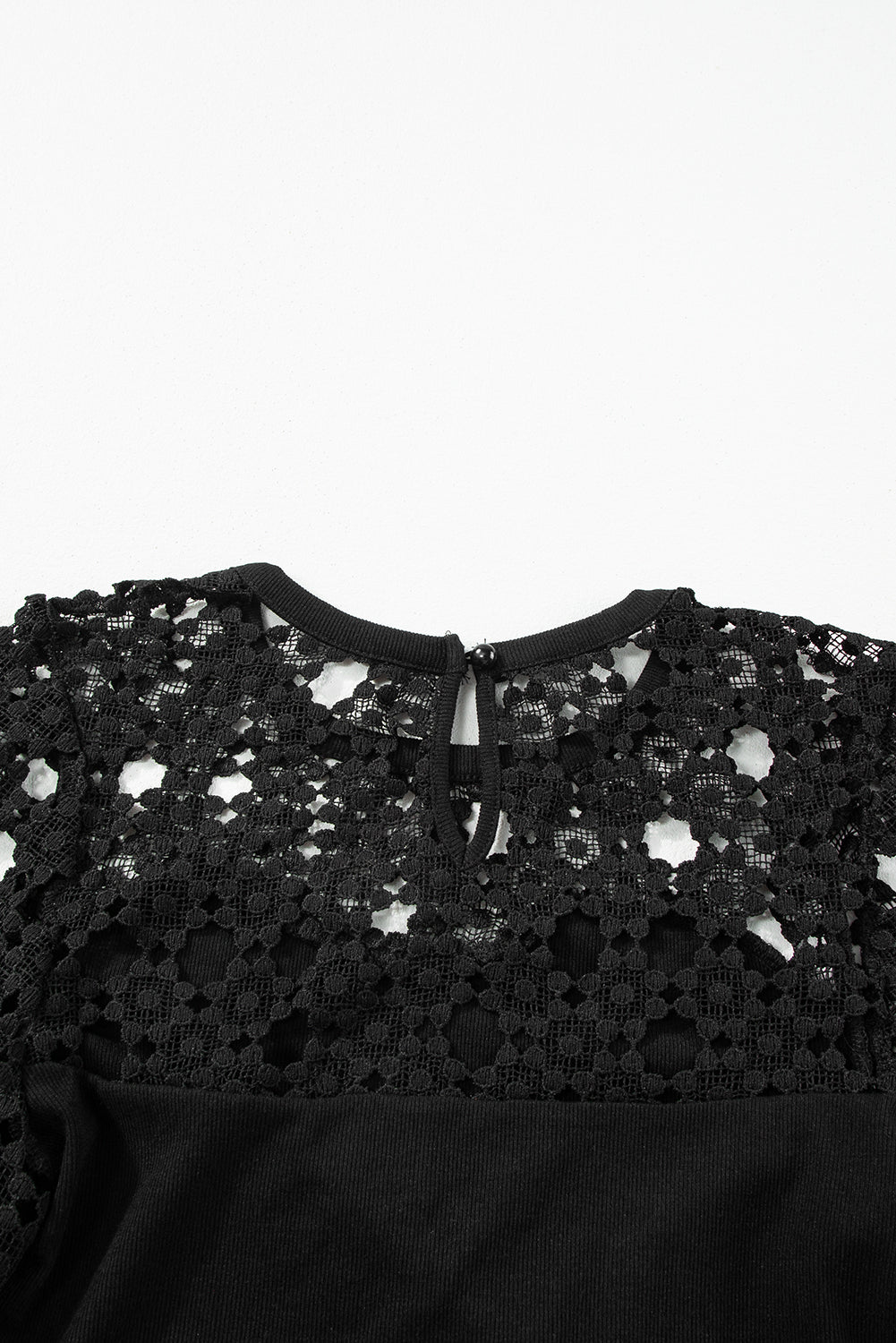 Black Hollowed Floral Lace Splicing Long Sleeve Top