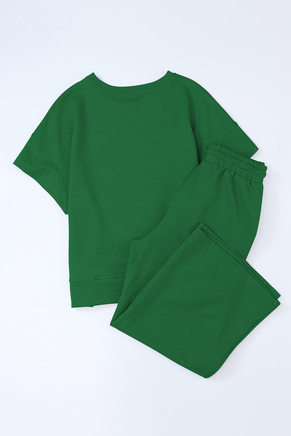 Ensemble t-shirt coupe ample texturé vert foncé et pantalon à cordon de serrage