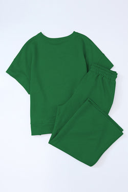 Ensemble t-shirt coupe ample texturé vert foncé *