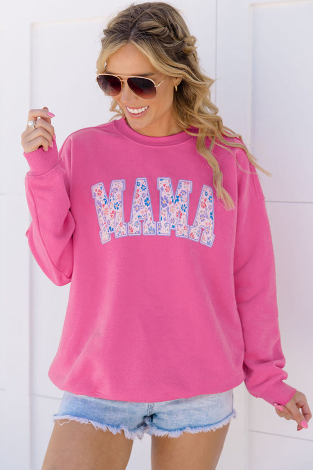 Sudadera gráfica bordada mama floral rojo rosa