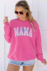Sudadera gráfica bordada mama floral rojo rosa