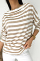 Khaki striped long sleeve boat neck top