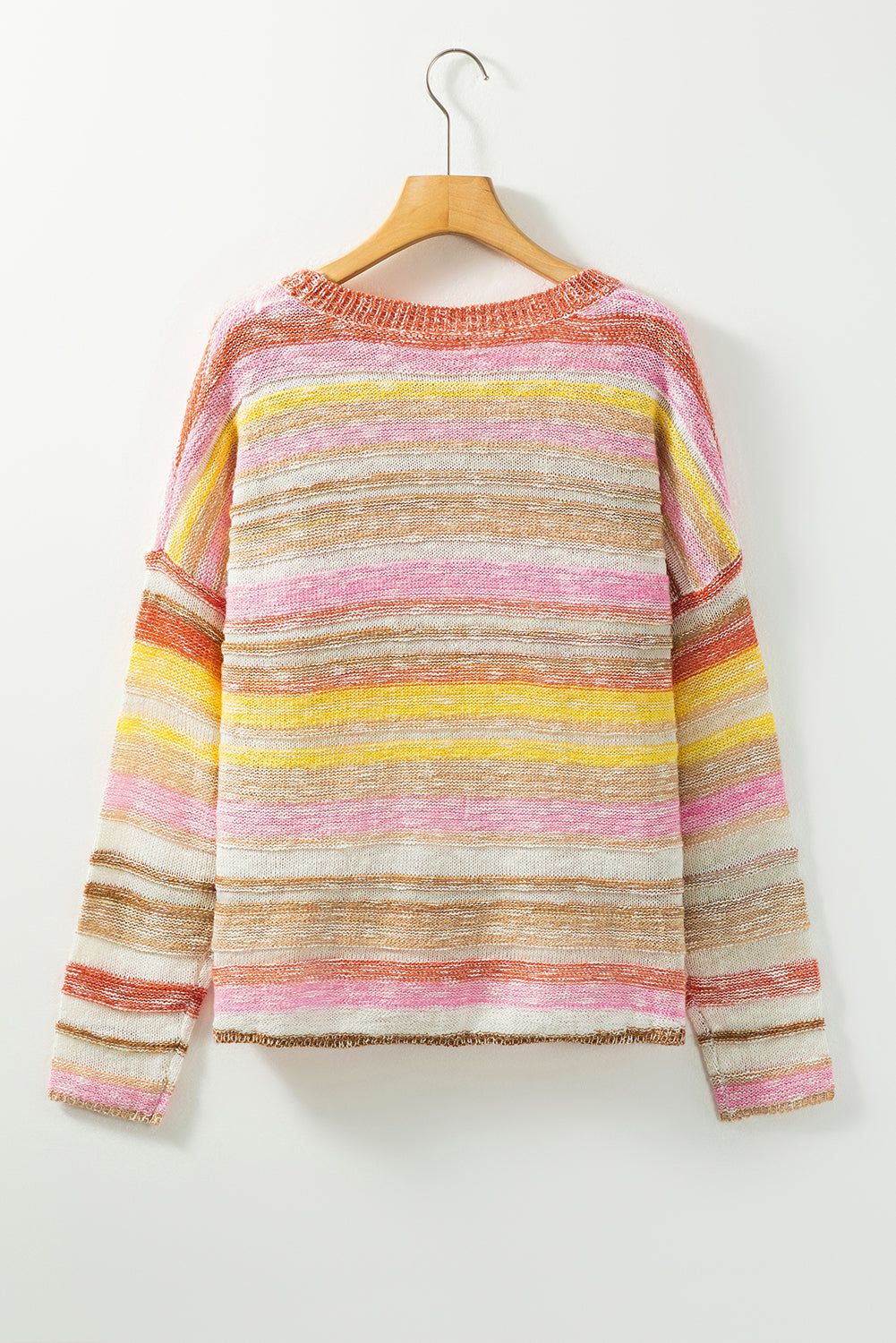 Pull à épaules tombantes en tricot à rayures multicolores