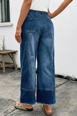 Pantalon en jean tendance à jambes larges et taille élastiquée bleu