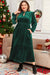 Robe midi en velours vert noirâtre à col volanté et taille haute, grande taille