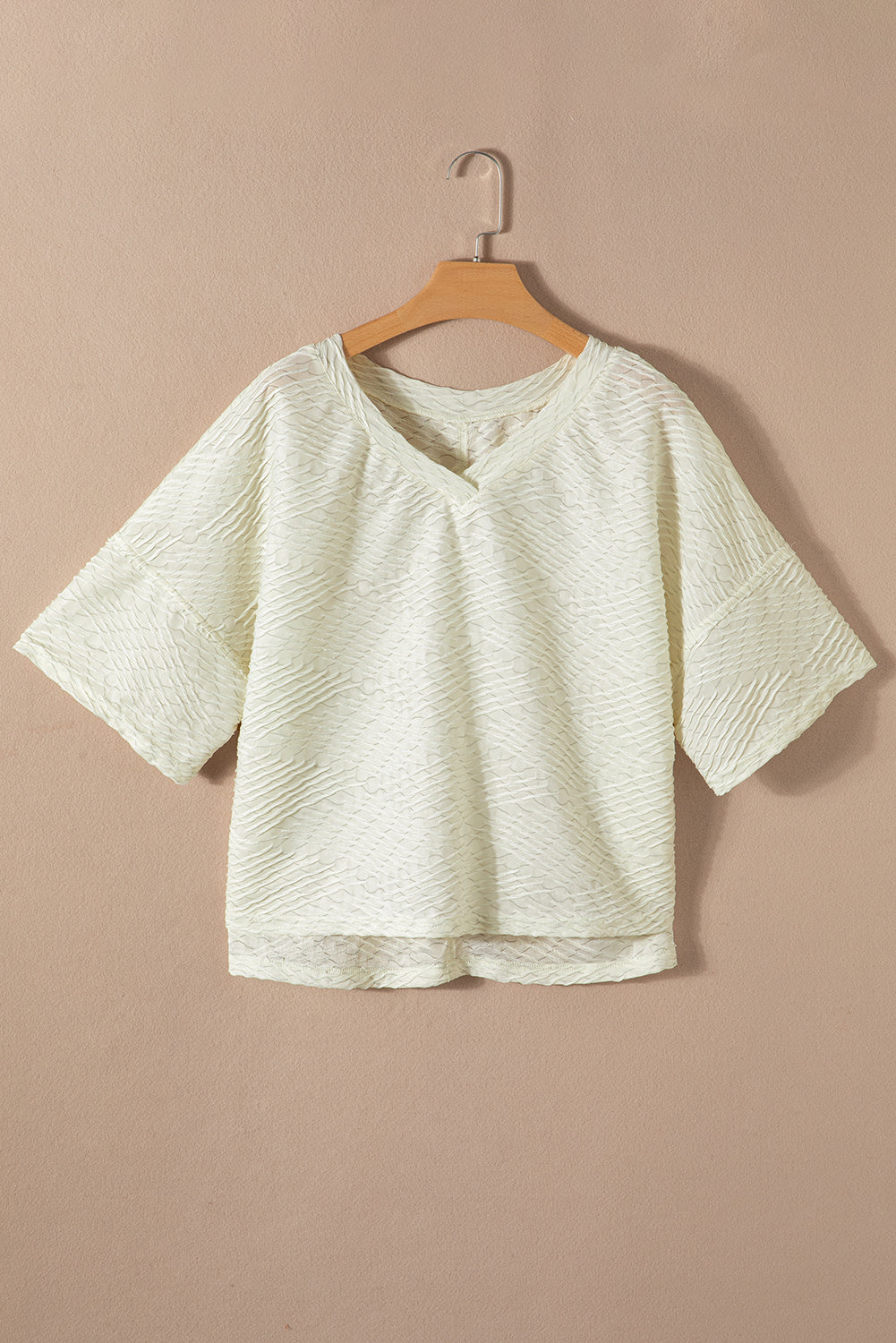 BEIGE V Neck Textured Split Hem surdimensionné