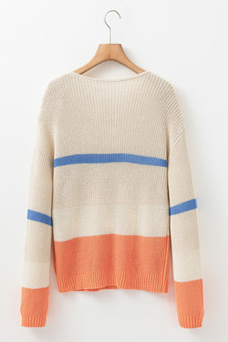 Comfortable falling with drooping shoulders and beige color block stripes