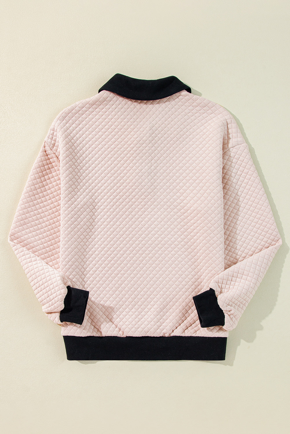 Oatmeal Textured Colorblock Edge Buttoned Collar Sweatshirt