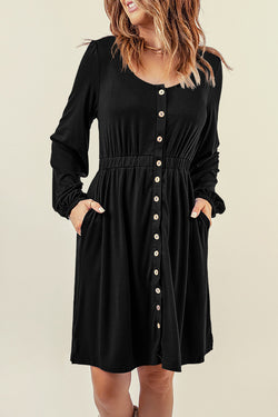 Black high waist buttoned long sleeve dress