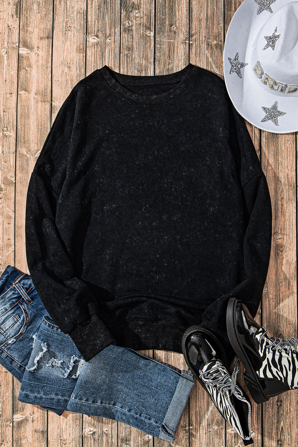 Sweat-shirt oversize noir à épaules tombantes et bordure côtelée