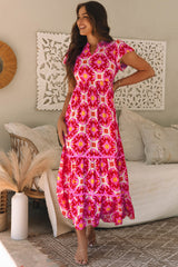 Long dress with V -neck and printed *