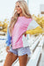 Bonbon Color Block Crew Neck Sweatshirt with Exposed Seams and Side Slits