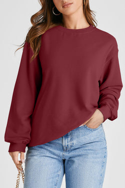 Solid burgundy sweatshirt with dropped shoulders and round neck