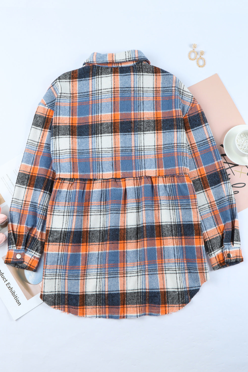 Multicolor Plaid Button Down Ruffled Shirt Jacke