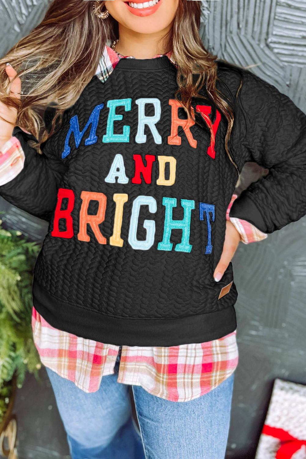 Sweat-shirt noir en maille torsadée Merry And Bright