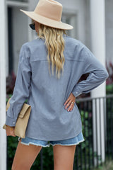 Chemise à manches longues texturée bleue avec poche boutonnée-A WOMAN WE LOVE