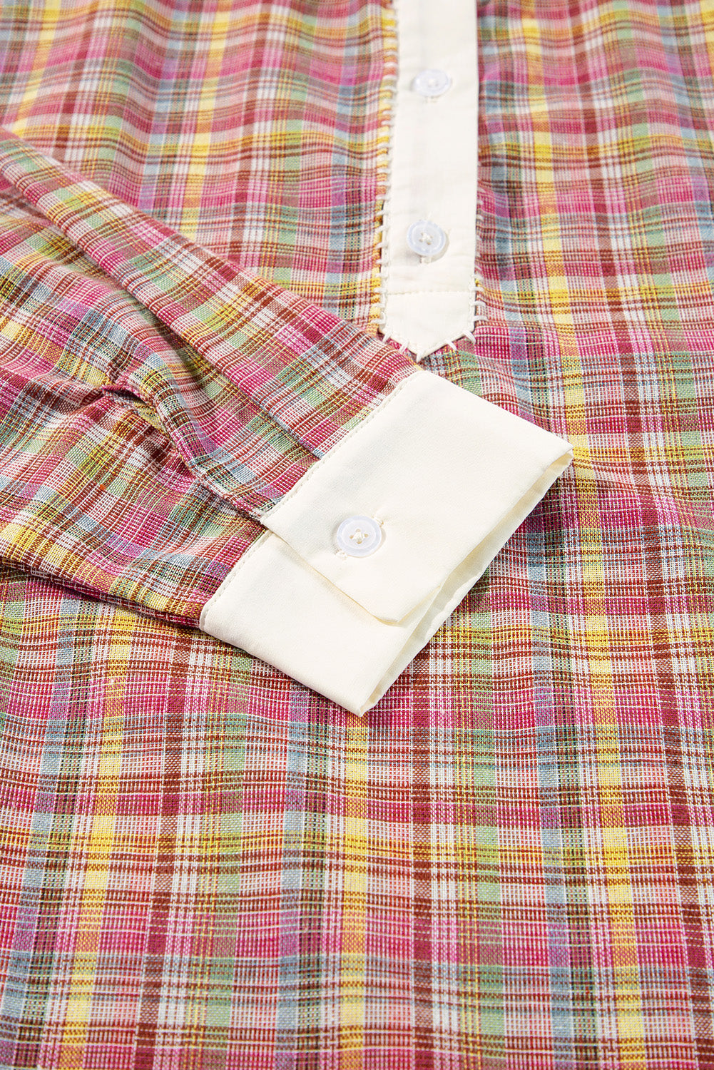 Patchwork à plaid rose colorblock Henley