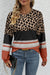 Top largo y cuello de leopardo de color caqui con bloques de colores