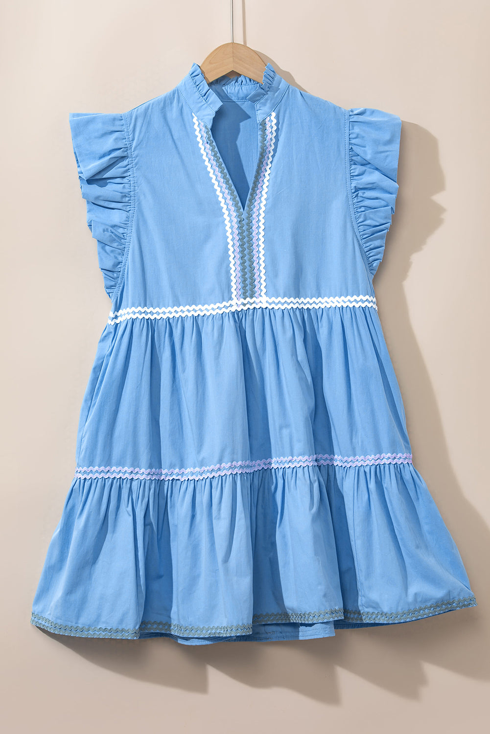 Robe à plusieurs niveaux avec col en V et manches flottantes color block Ric Rac Beau Blue