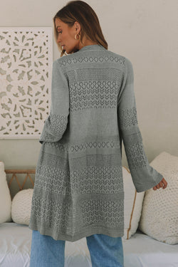 Cardigan gris ouvert sur le devant en maille pointelle