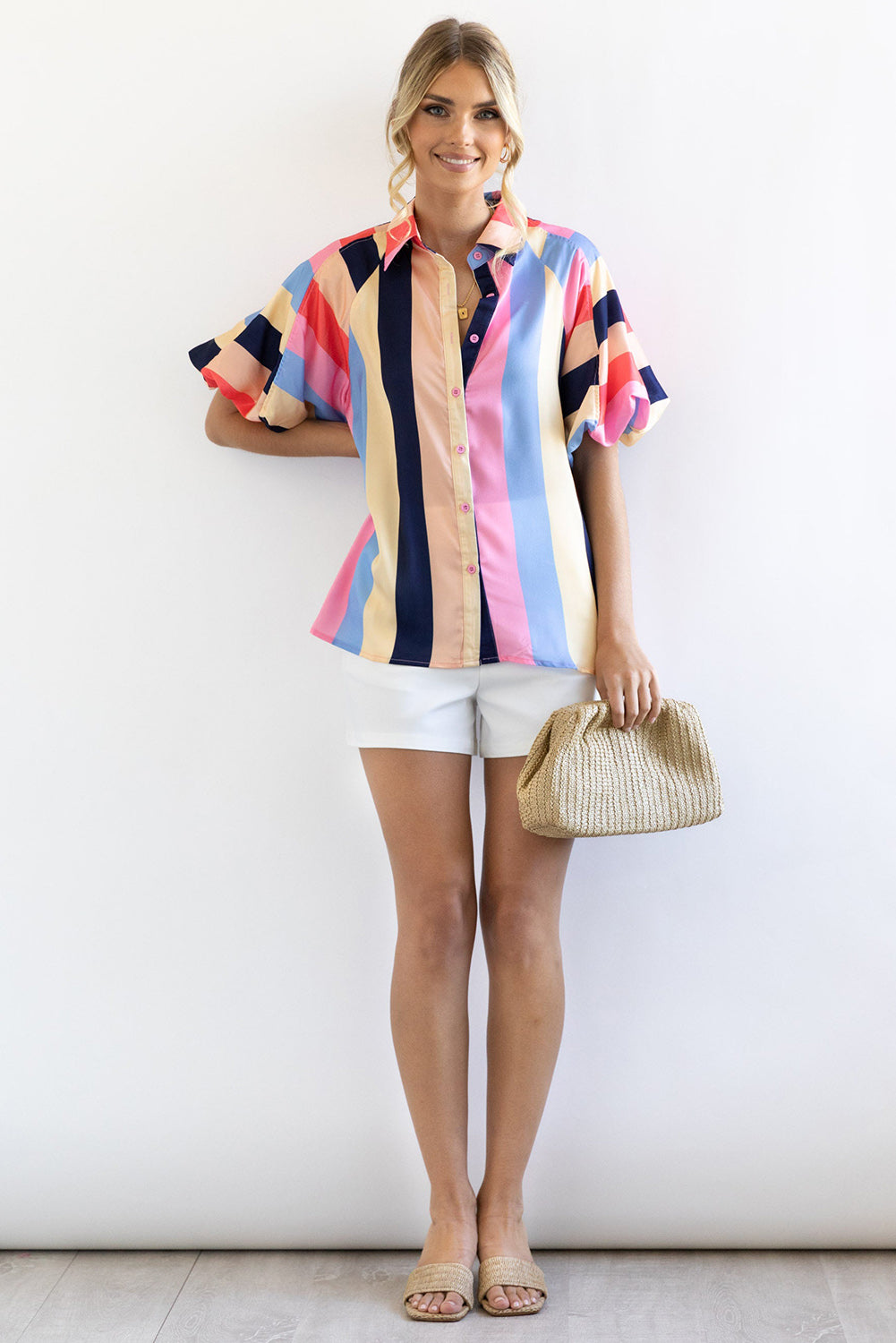 Camicia abbottina a strisce a strisce a blocchi a righe multicolore