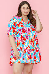 Vestido florido multicolor grande con viento V y volante