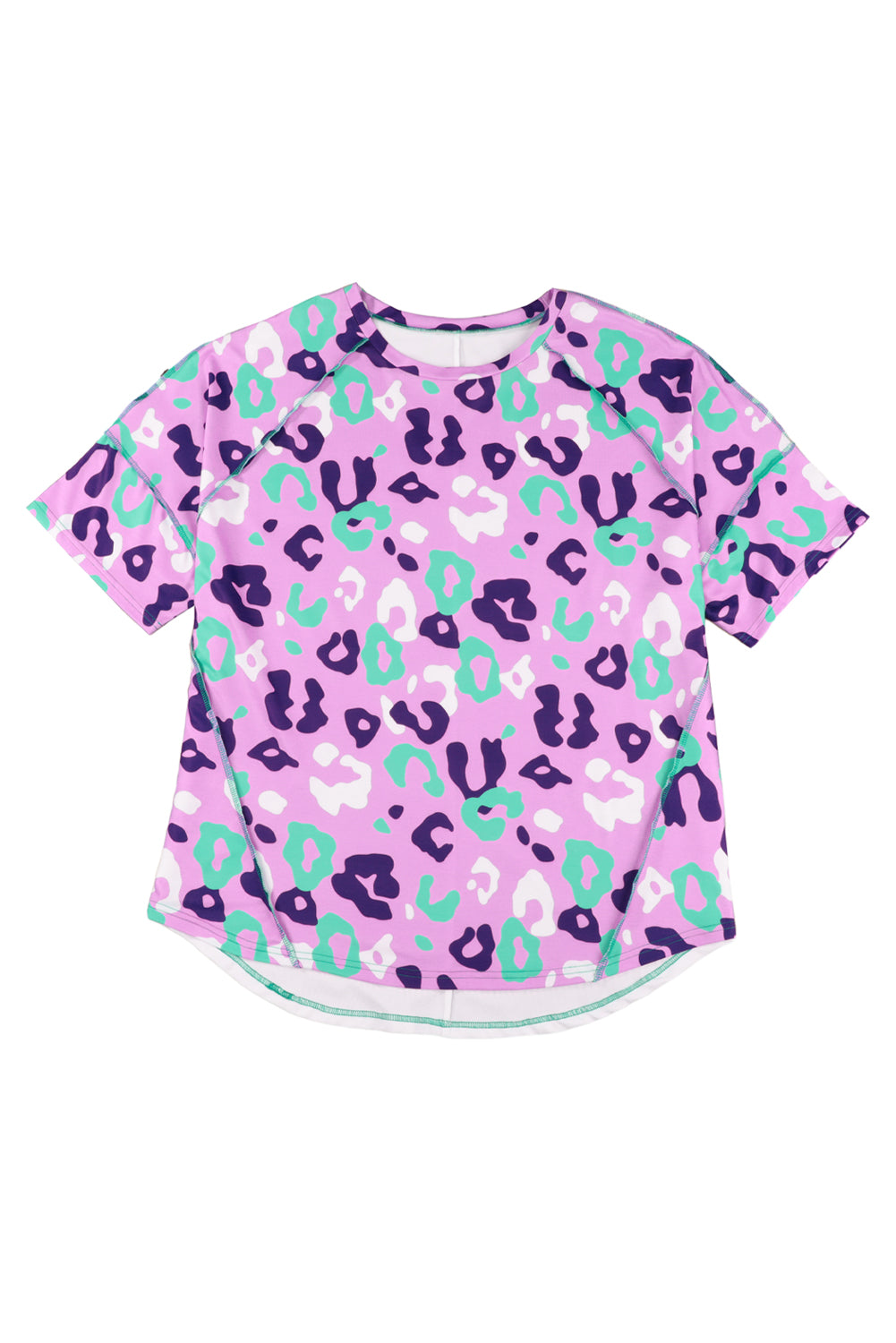 Purple Leopard Kiss Print Tun a manica corta Plus size