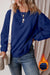 Navy blue sponge fabric sweatshirt with drooping shoulder and united fleece lining