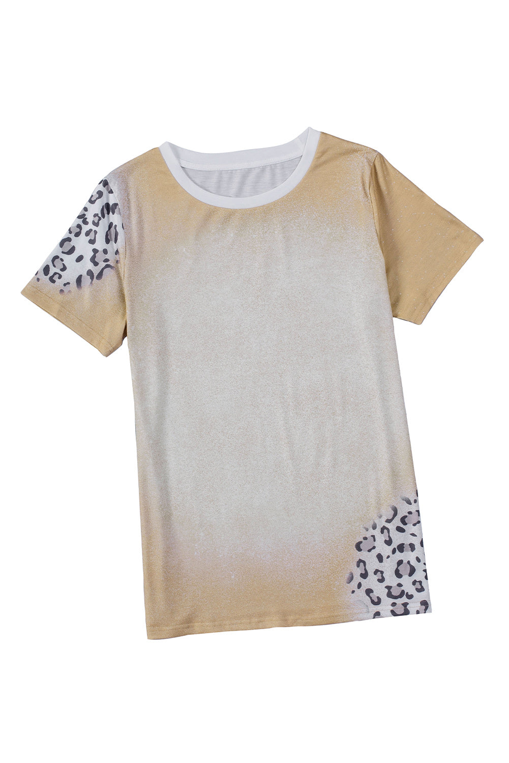 Khaki Bleached Leopard Print Crew Neck T Shirt