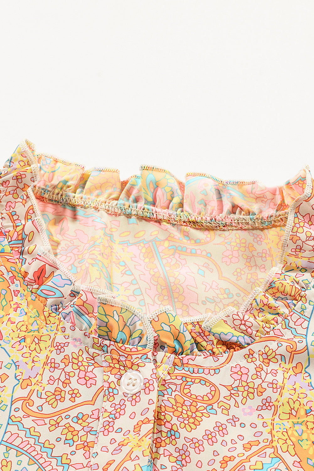 Jaune Paisley Print Ruffled Trim Boho Shirt