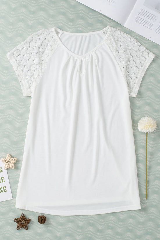 White top with a contrasting lace lock lock hole