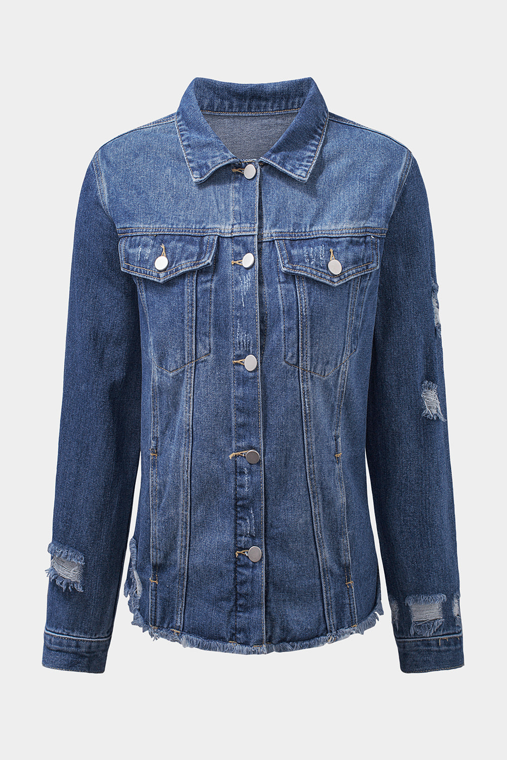 Veste en jean bleue effet vieilli avec revers et boutons à ourlet brut