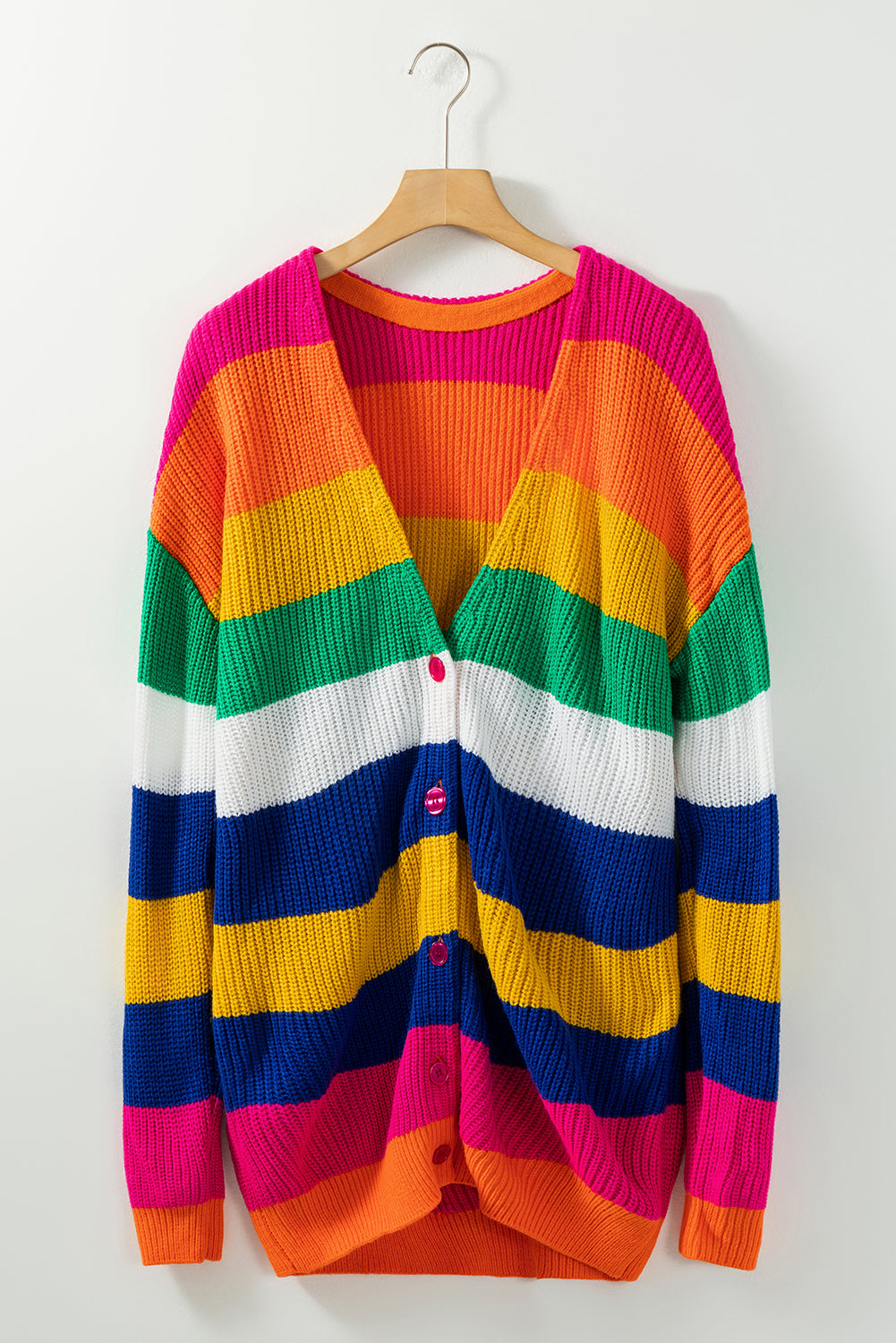 Cardigan long imprimé à rayures multicolores