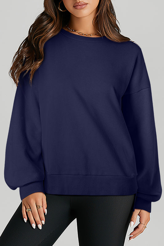 Marineblau fester O -Hals hoher niedriger Saumpullover Sweatshirt