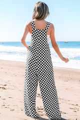 Black width leg combination with pockets and checkered print
