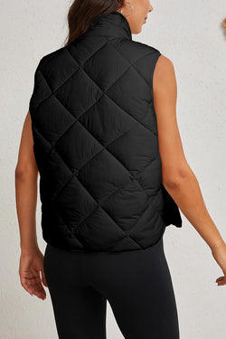 Manteau gilet matelassé noir à col haut et poche boutonnée