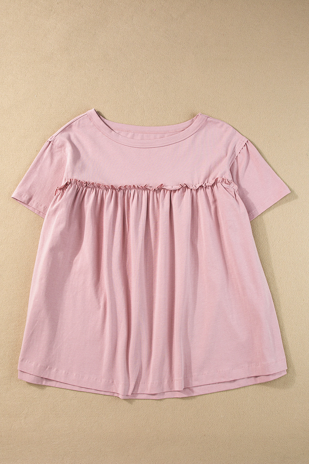 T-shirt babydoll ample rose clair à volants