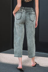 Pantalon en denim gris délavé à l'acide avec lien à la taille