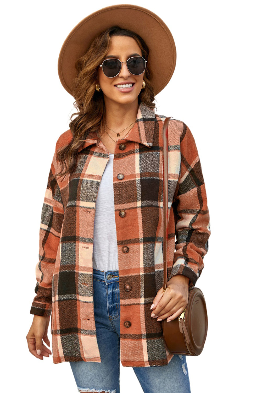 Orange Plaid gedruckte Hemdjacke