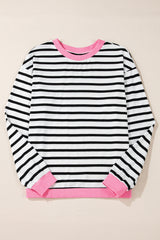 Black striped top with long sleeves and contrasting edges