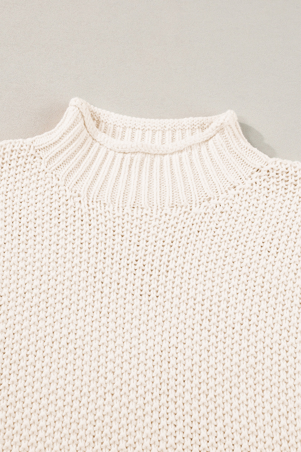 Beige High Neck -Fledermaus kurzärmelige Pullover