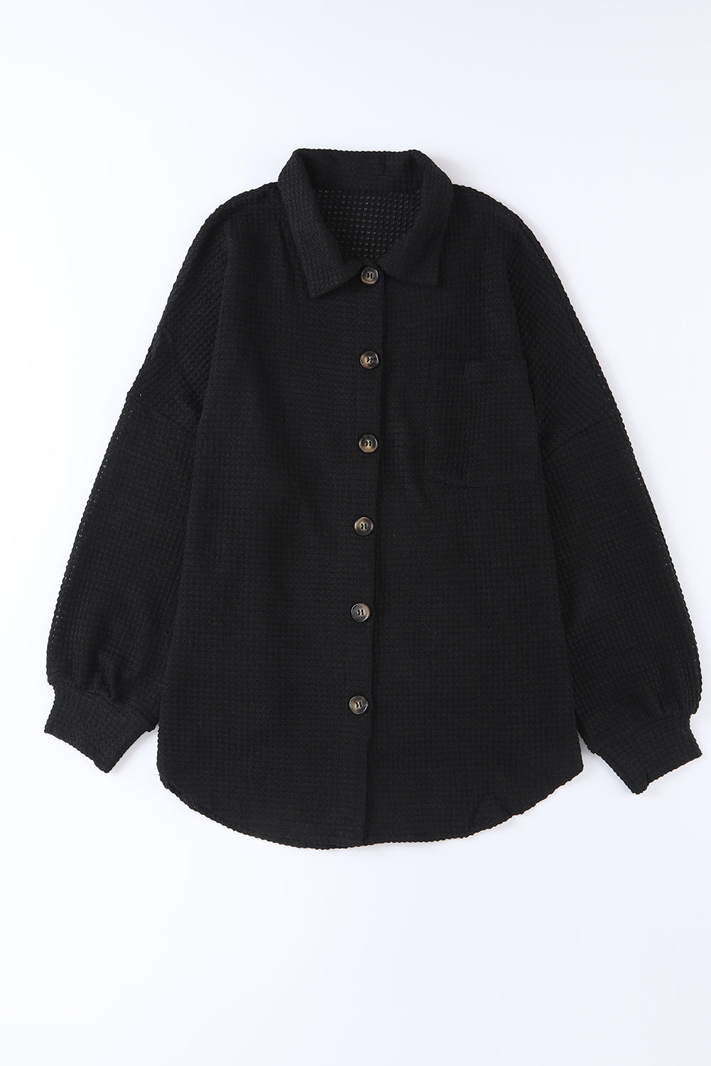 Chemise décontractée boutonnée en tricot gaufré noir