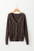 Cardigan dark khaki sweater open knitted with drooping shoulders *