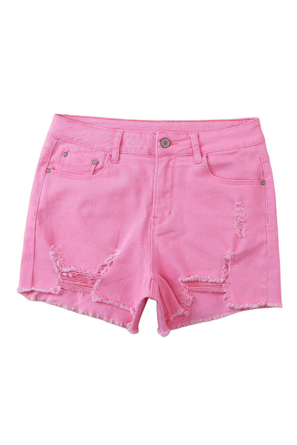 Shorts en denim en détresse de couleur unie rose