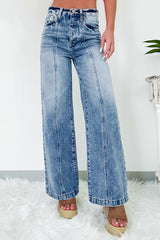 Large leg high -top waist with wide leg and central seam