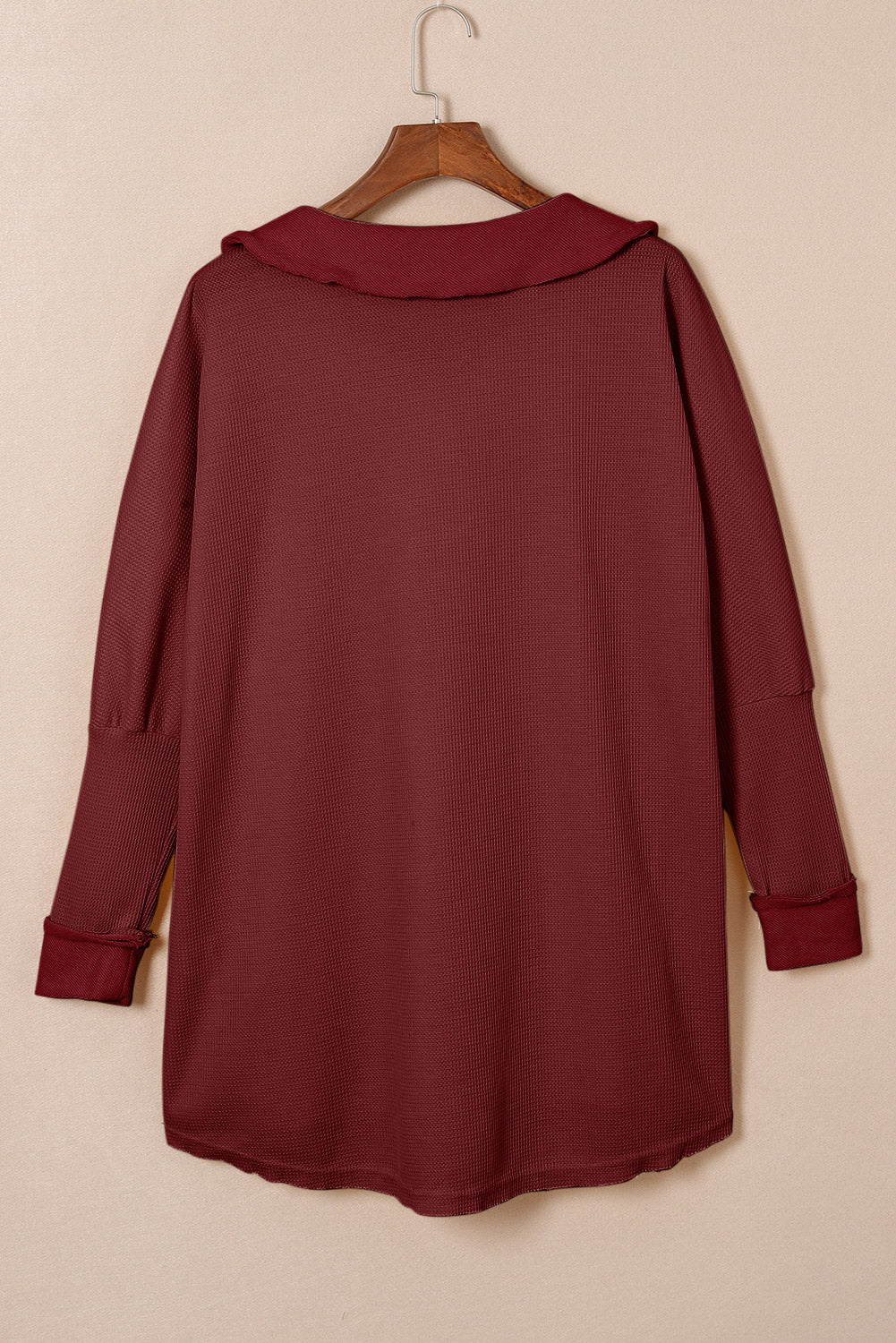 Red Waffel strickte Buttoned Long Sleeve Top